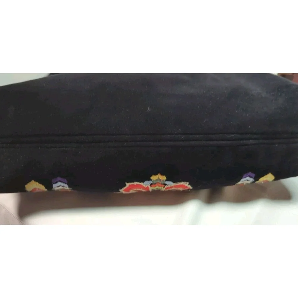 Embroidered Black Velvet Soft Ruggine Tote‎ Purse Tassels Boho Chic Hobo